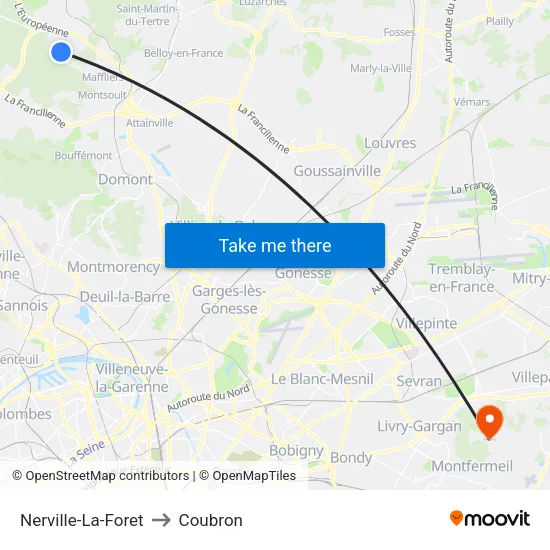 Nerville-La-Foret to Coubron map