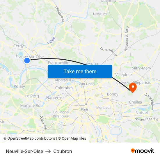 Neuville-Sur-Oise to Coubron map