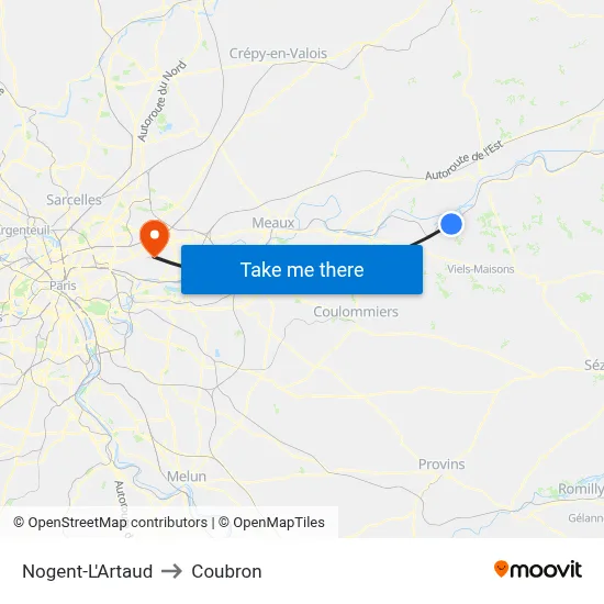Nogent-L'Artaud to Coubron map