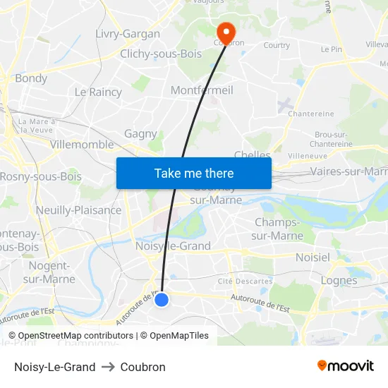 Noisy-Le-Grand to Coubron map