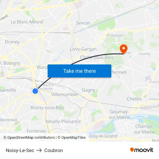 Noisy-Le-Sec to Coubron map