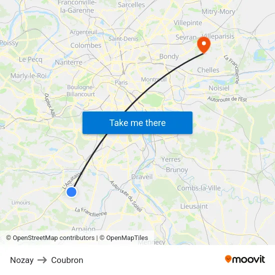 Nozay to Coubron map