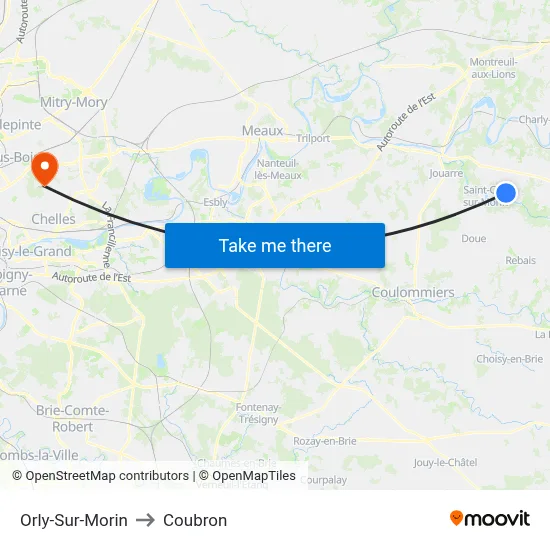 Orly-Sur-Morin to Coubron map