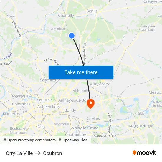 Orry-La-Ville to Coubron map