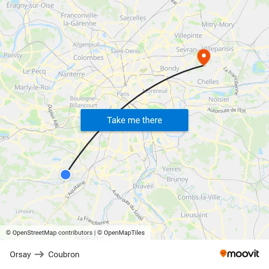 Orsay to Coubron map