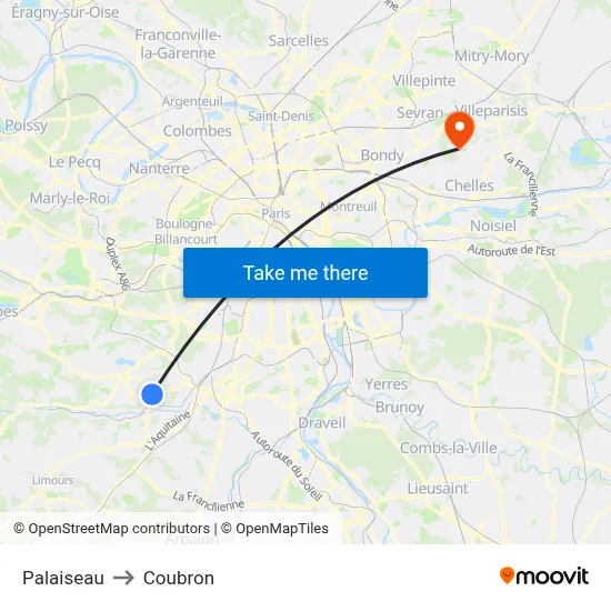 Palaiseau to Coubron map