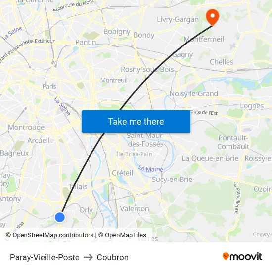 Paray-Vieille-Poste to Coubron map