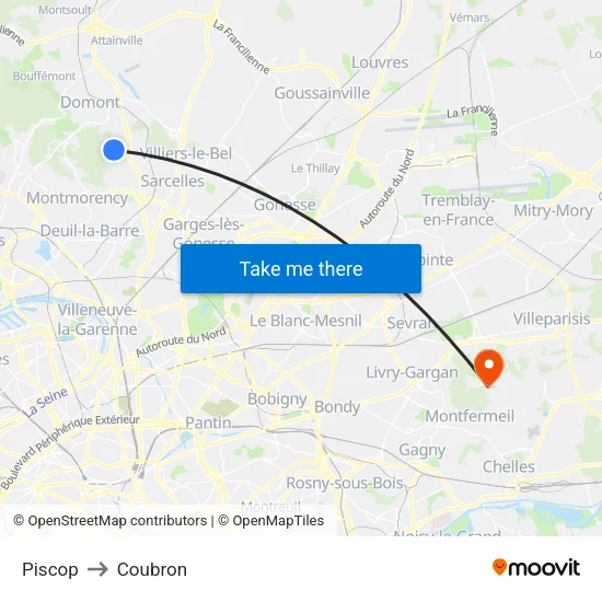 Piscop to Coubron map