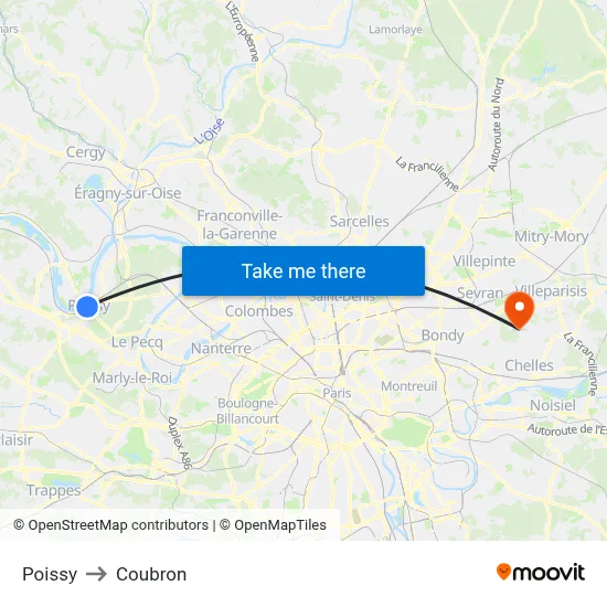 Poissy to Coubron map