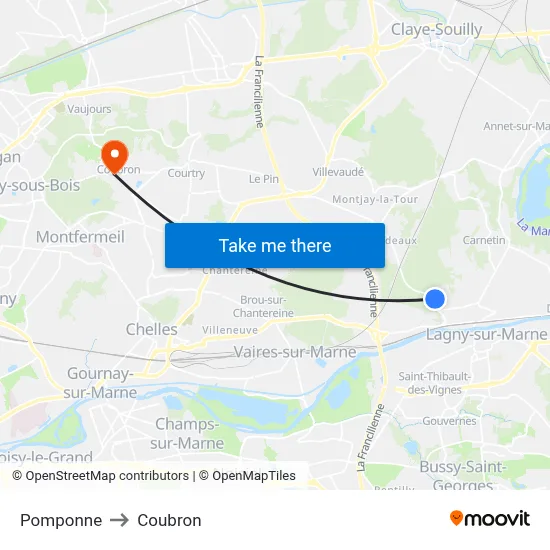 Pomponne to Coubron map