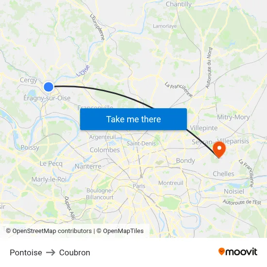 Pontoise to Coubron map