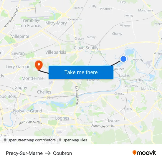 Precy-Sur-Marne to Coubron map
