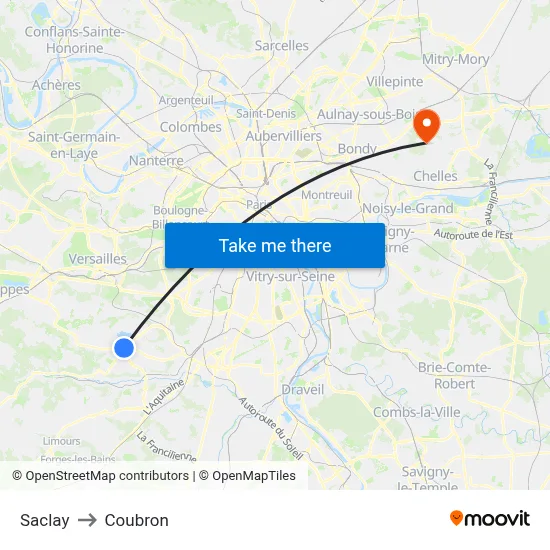 Saclay to Coubron map
