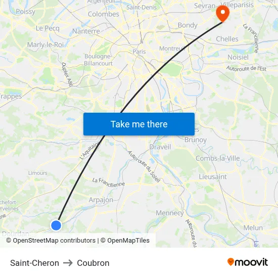 Saint-Cheron to Coubron map