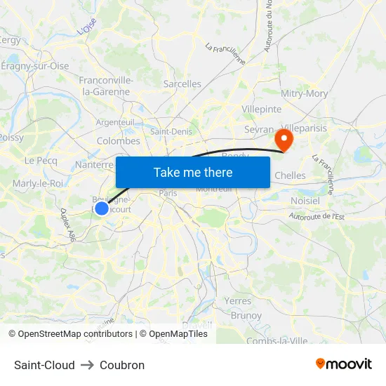 Saint-Cloud to Coubron map