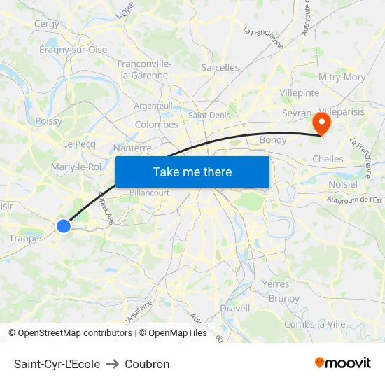 Saint-Cyr-L'Ecole to Coubron map