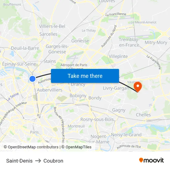 Saint-Denis to Coubron map