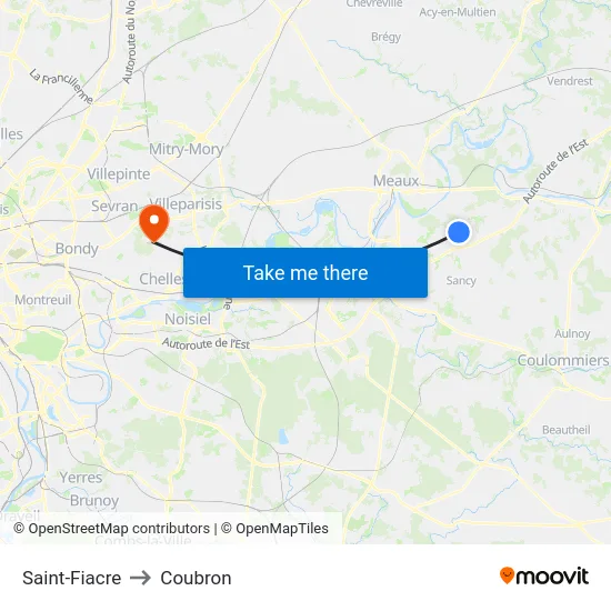 Saint-Fiacre to Coubron map