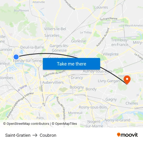 Saint-Gratien to Coubron map