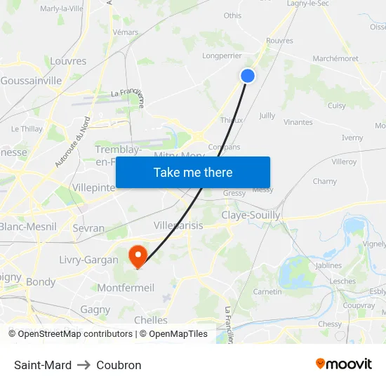 Saint-Mard to Coubron map