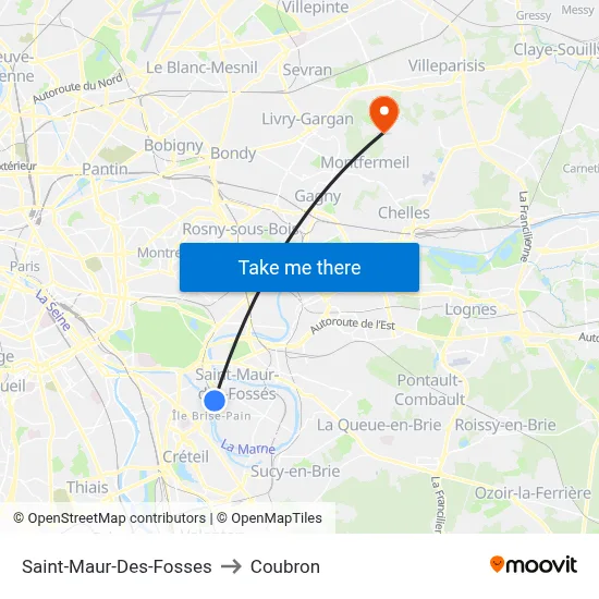 Saint-Maur-Des-Fosses to Coubron map