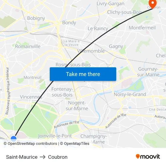 Saint-Maurice to Coubron map