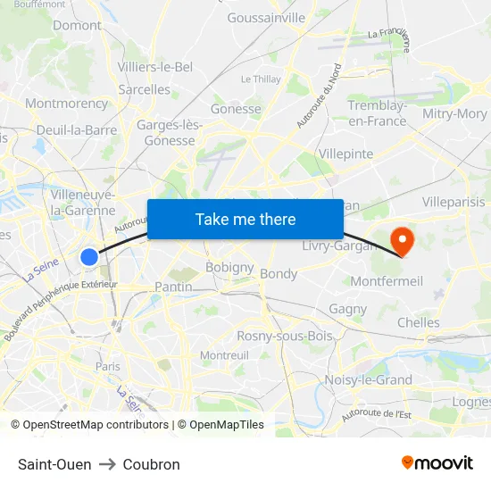 Saint-Ouen to Coubron map
