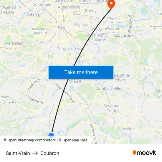 Saint-Vrain to Coubron map