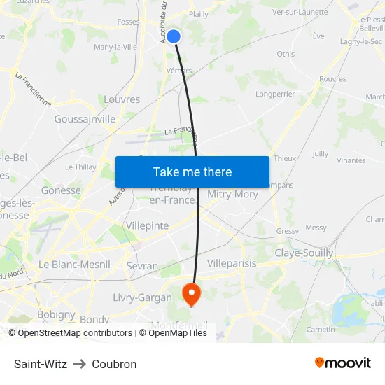 Saint-Witz to Coubron map