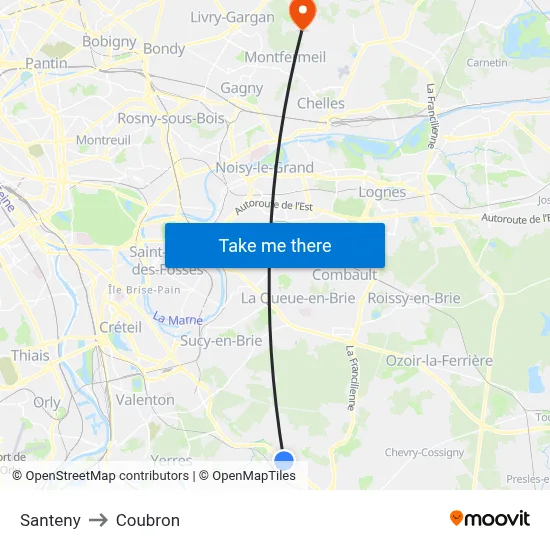 Santeny to Coubron map