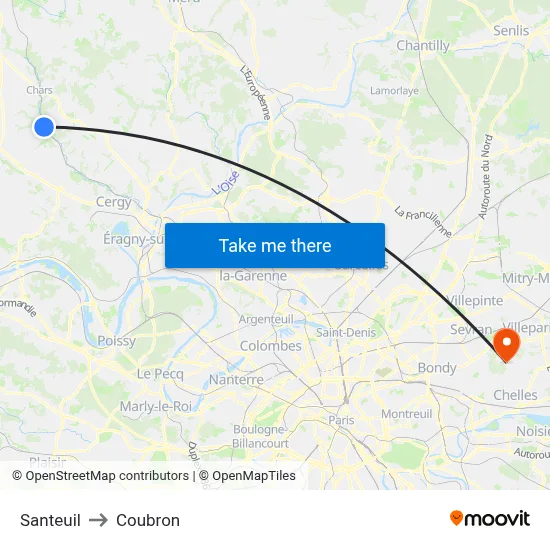 Santeuil to Coubron map