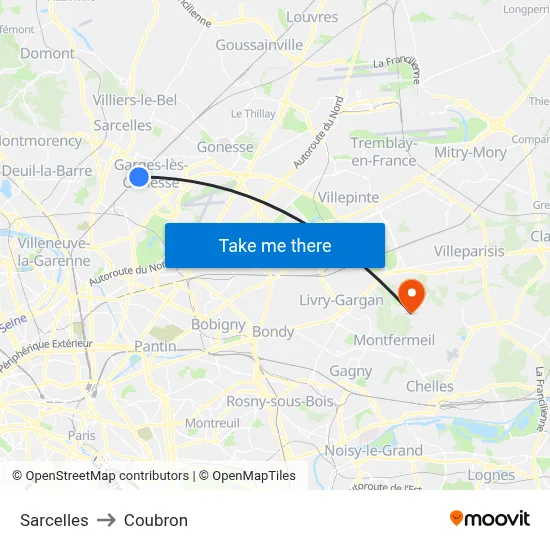 Sarcelles to Coubron map