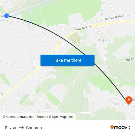 Sevran to Coubron map