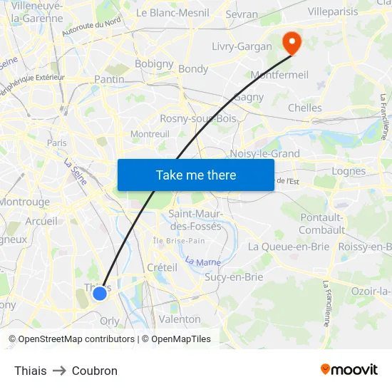 Thiais to Coubron map