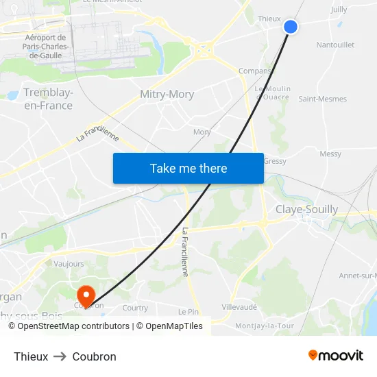 Thieux to Coubron map