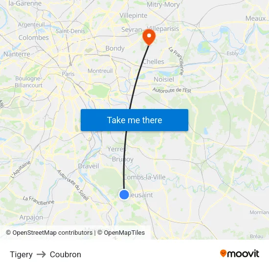 Tigery to Coubron map