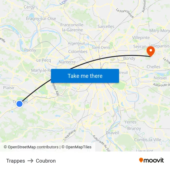 Trappes to Coubron map