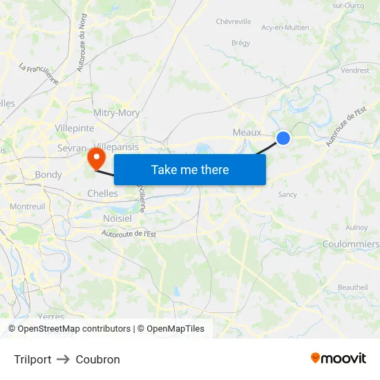 Trilport to Coubron map