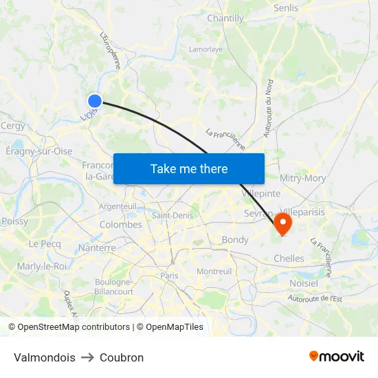 Valmondois to Coubron map