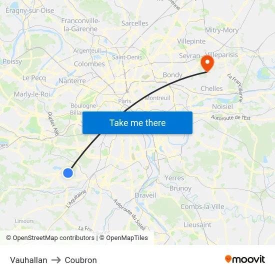 Vauhallan to Coubron map