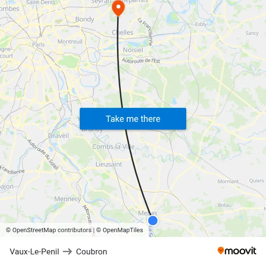 Vaux-Le-Penil to Coubron map