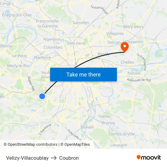 Velizy-Villacoublay to Coubron map