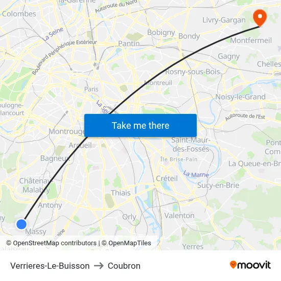 Verrieres-Le-Buisson to Coubron map