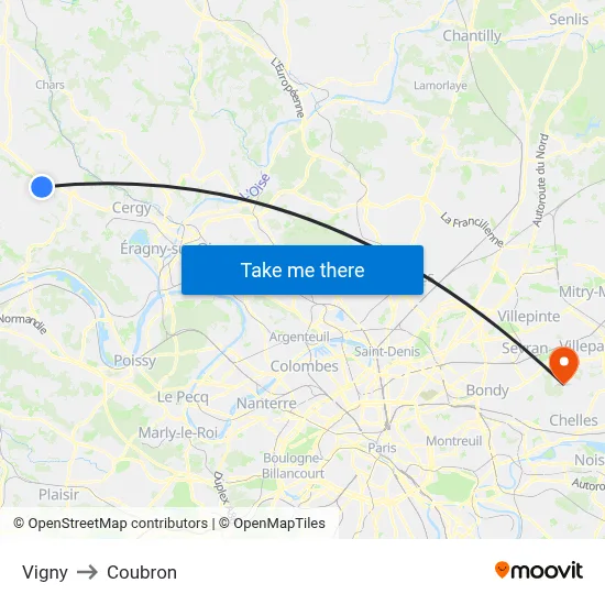Vigny to Coubron map