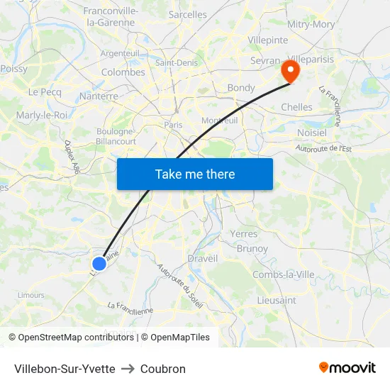 Villebon-Sur-Yvette to Coubron map