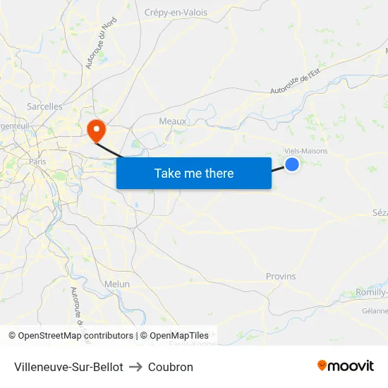 Villeneuve-Sur-Bellot to Coubron map