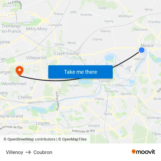 Villenoy to Coubron map