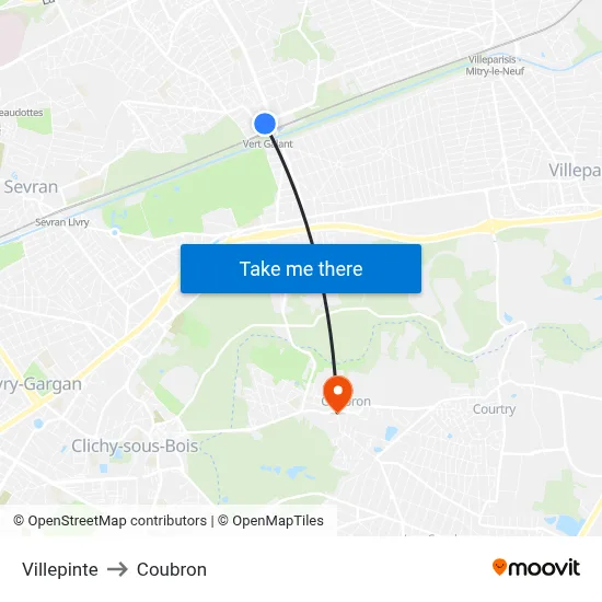 Villepinte to Coubron map