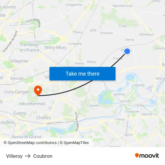 Villeroy to Coubron map