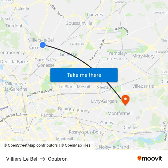 Villiers-Le-Bel to Coubron map